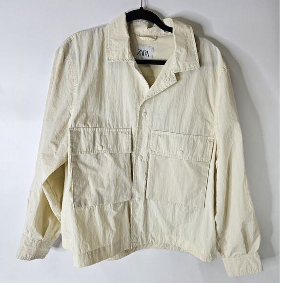 Zara Limited Edition Linen Pocket Jacket Mens Size Small Beige Lightweight - Picture 1 of 5